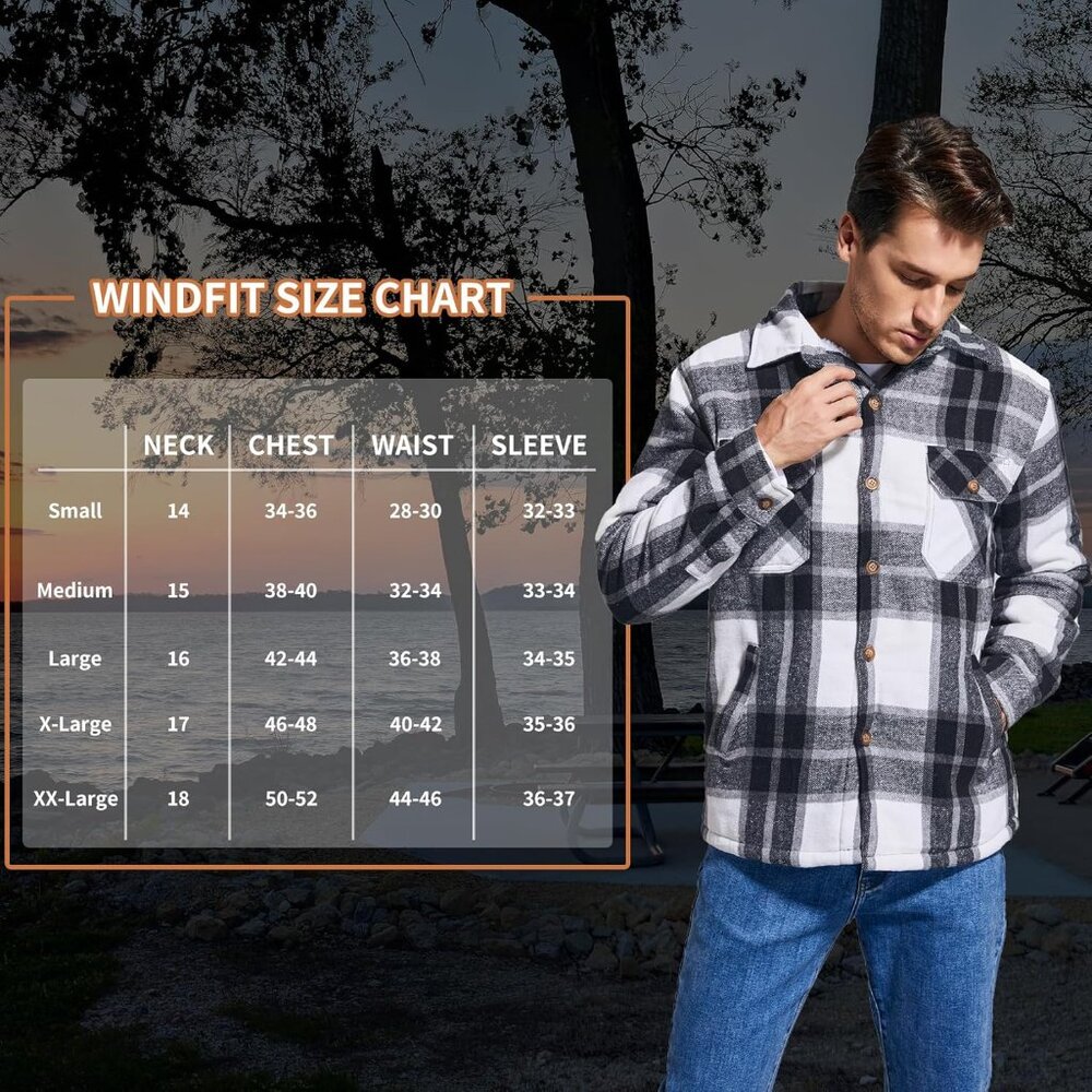 Men's Blackline Cotton Sherpa Lined Button Down Flannel Shirt Jacket Plaid Soft - Picture 7 of 7